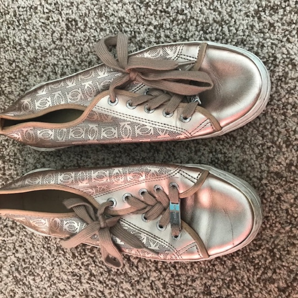 Bebe rose gold shiny logo slip on sneakers 10